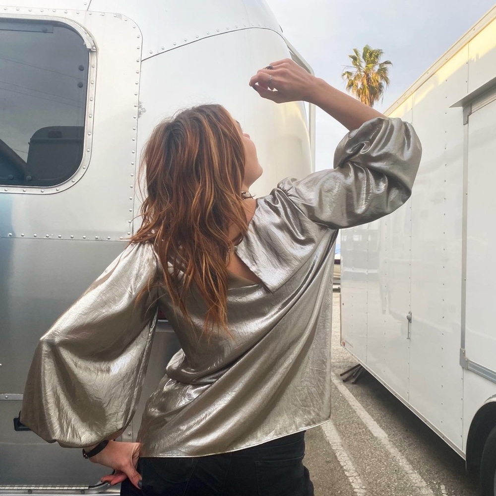 Shiny sage green blouse